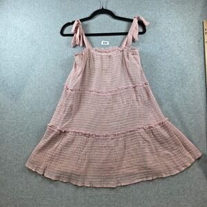 Altar'd State Pink Tiered Mini Dress Tie Shoulder Ruffle Neck Textured Small